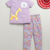 Girls 100% Cotton Animal T-Shirt & Pyjama Set - Lilac