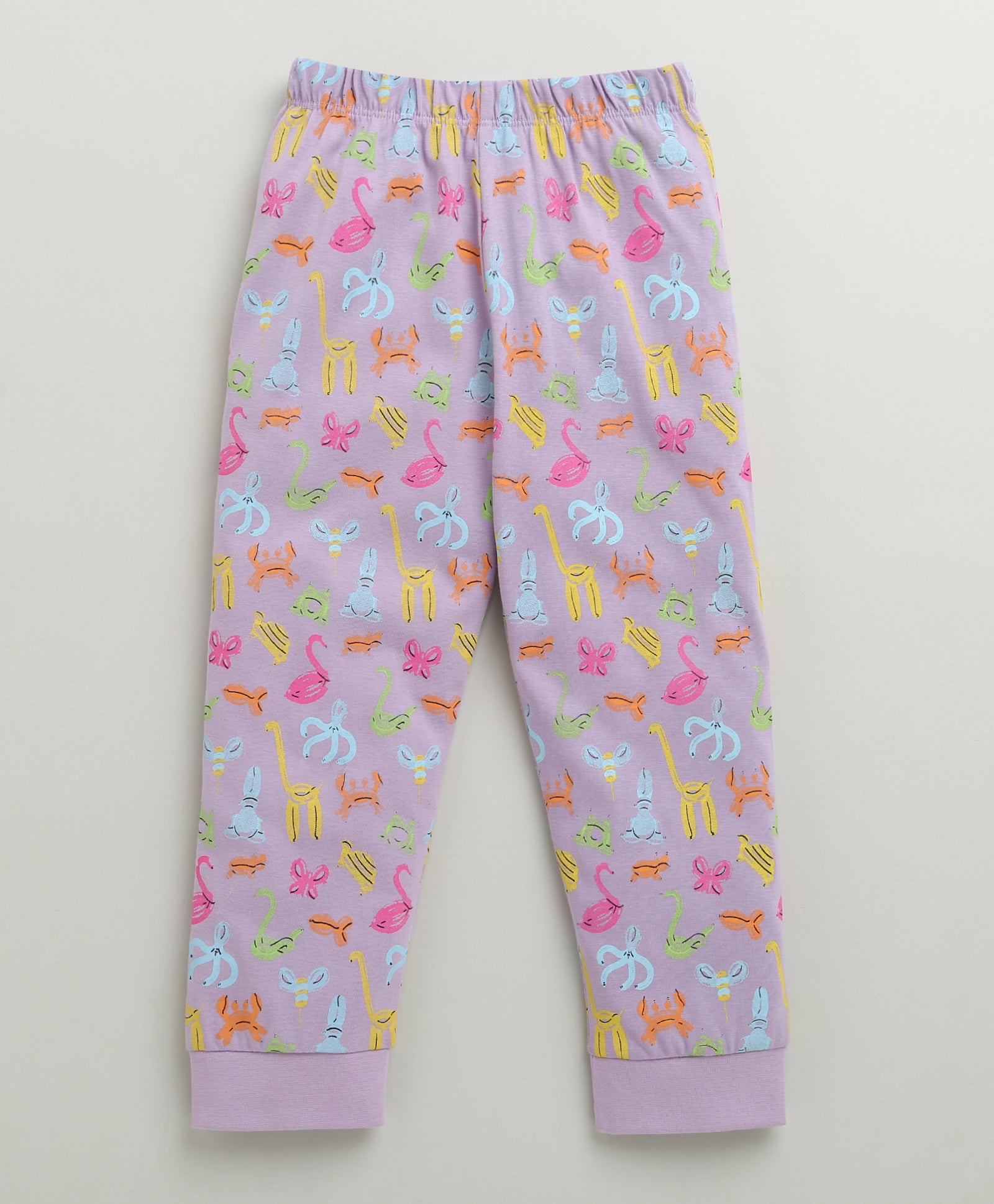 Girls 100% Cotton Animal T-Shirt & Pyjama Set - Lilac