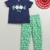 Girls 100% Cotton Floral T-Shirt & Pyjama Set - Mint Green & Navy