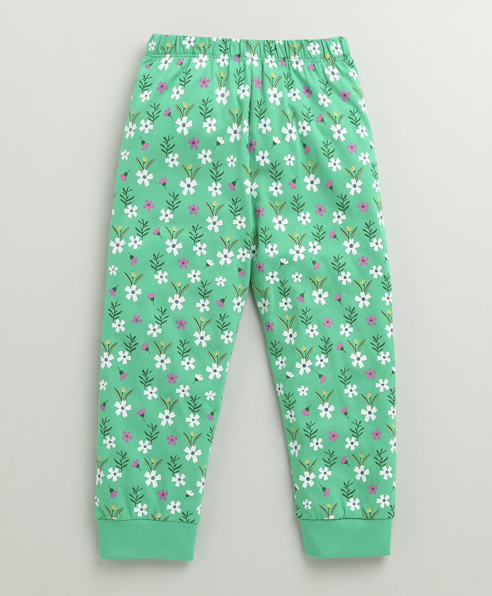 Girls 100% Cotton Floral T-Shirt & Pyjama Set - Mint Green & Navy