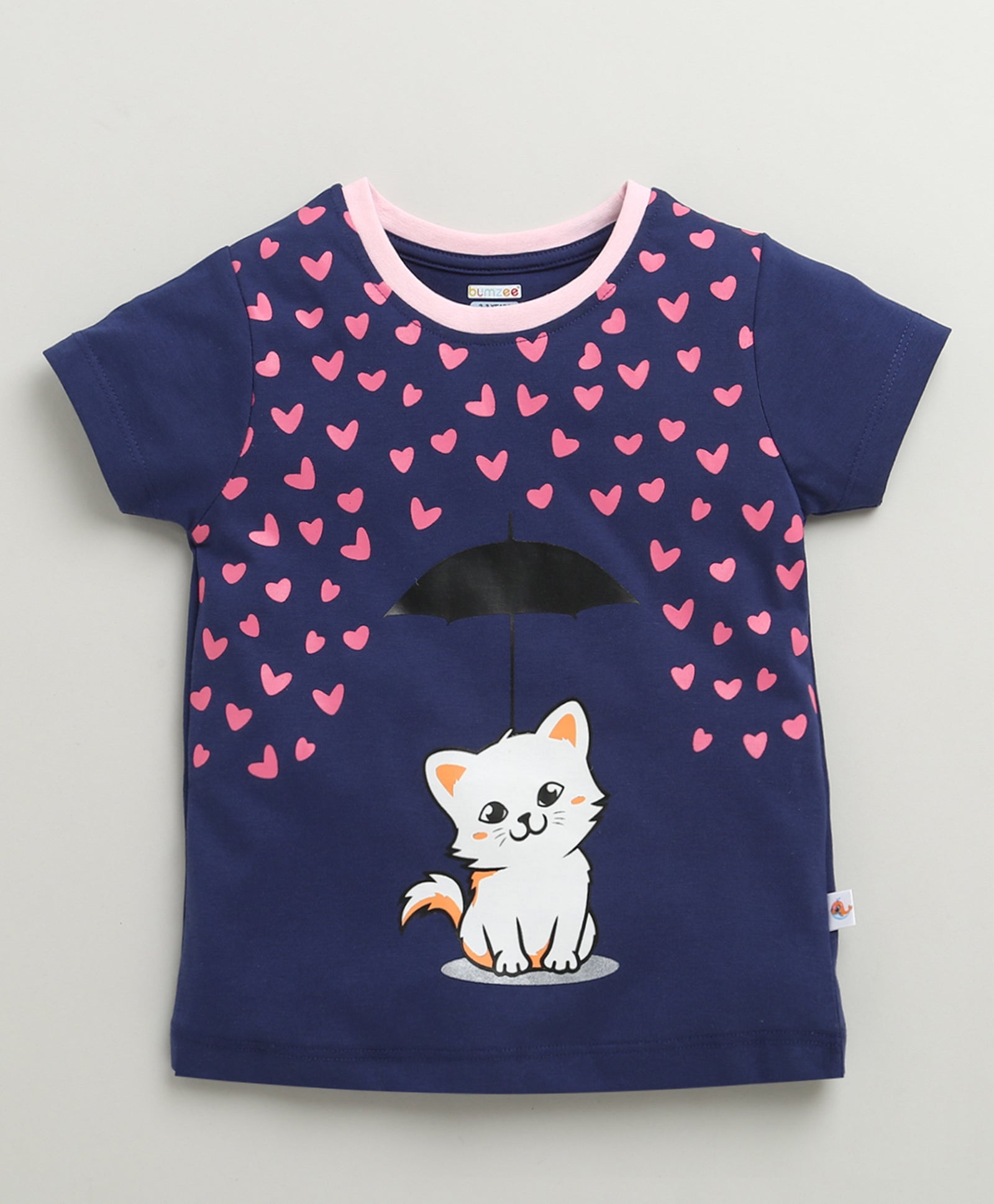Girls 100% Cotton Animal T-Shirt & Pyjama Set - Navy & Pink