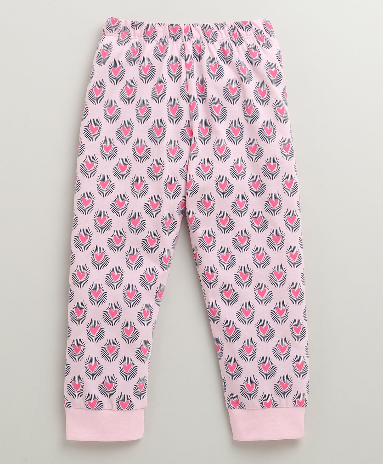 Girls 100% Cotton Animal T-Shirt & Pyjama Set - Navy & Pink