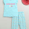 Girls 100% Cotton Graphic T-Shirt & Capri Set - Sky Blue