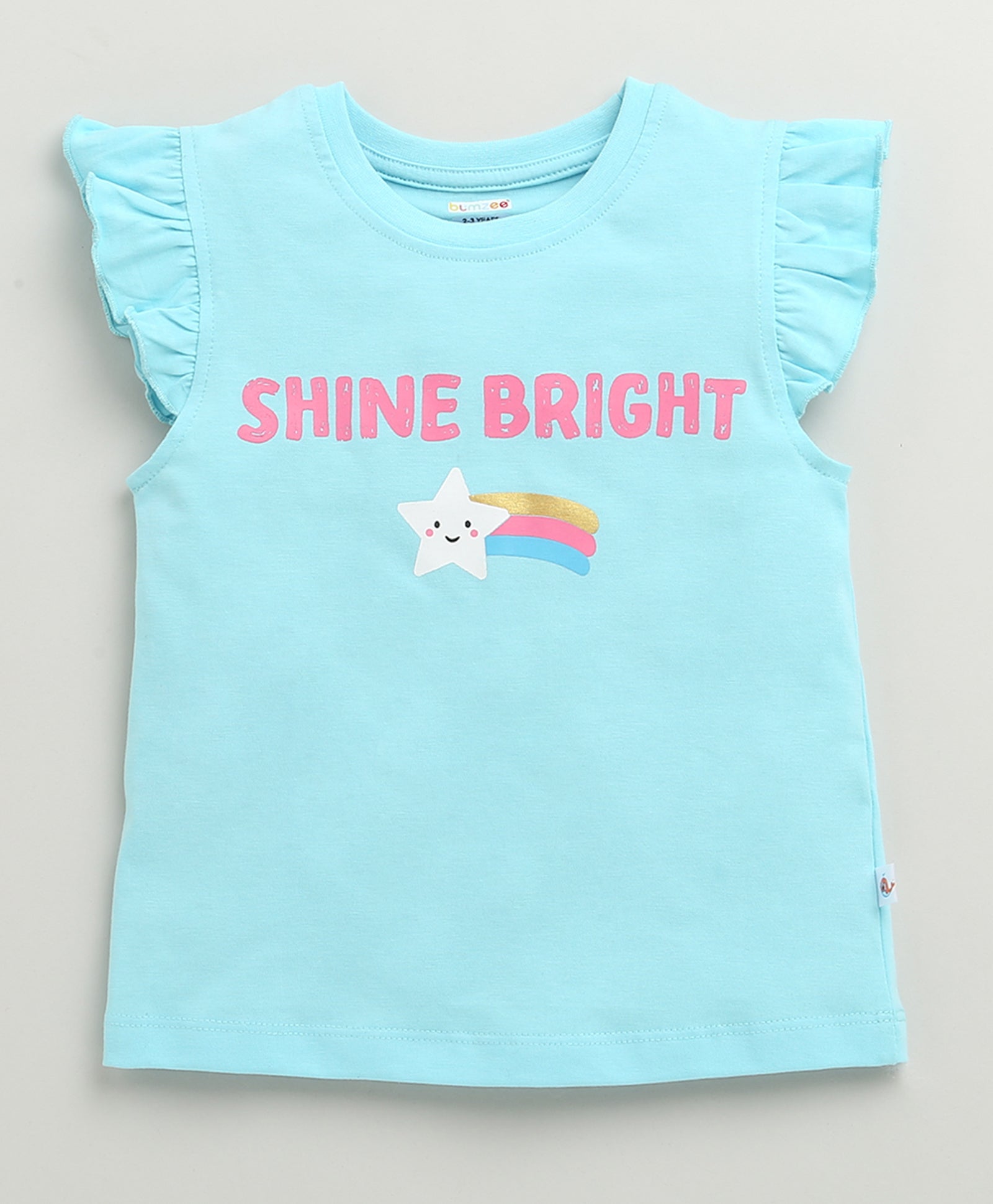 Girls 100% Cotton Graphic T-Shirt & Capri Set - Sky Blue