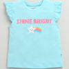 Girls 100% Cotton Graphic T-Shirt & Capri Set - Sky Blue