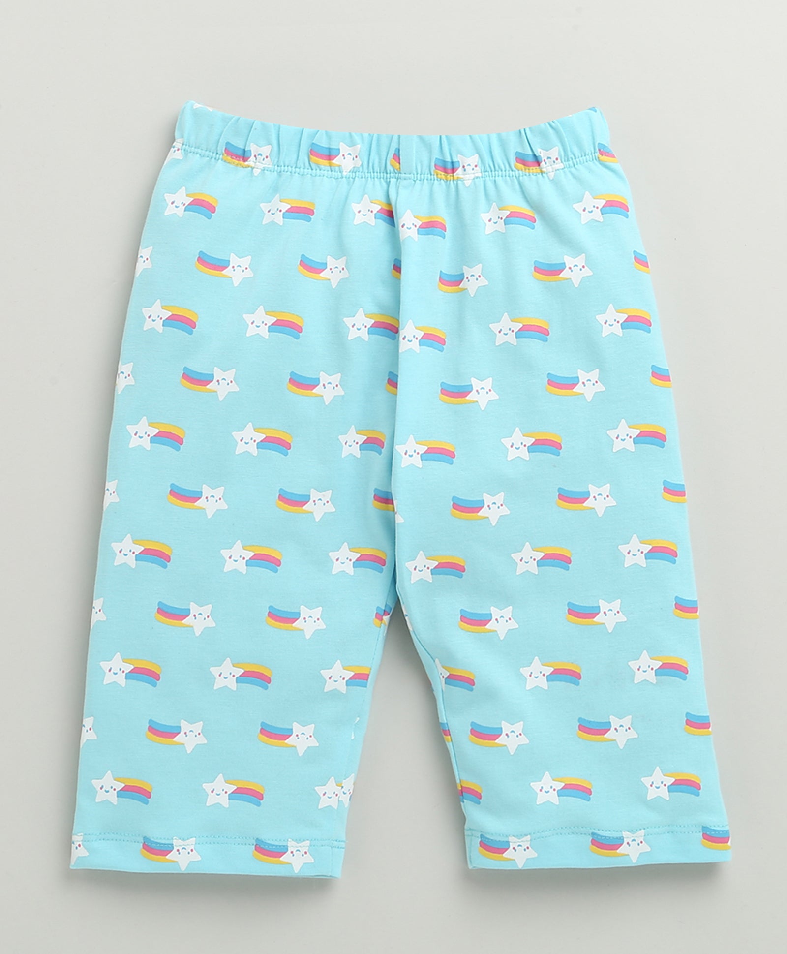 Girls 100% Cotton Graphic T-Shirt & Capri Set - Sky Blue
