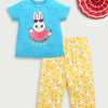 Girls 100% Cotton Animal T-Shirt & Capri Set - Blue & Yellow