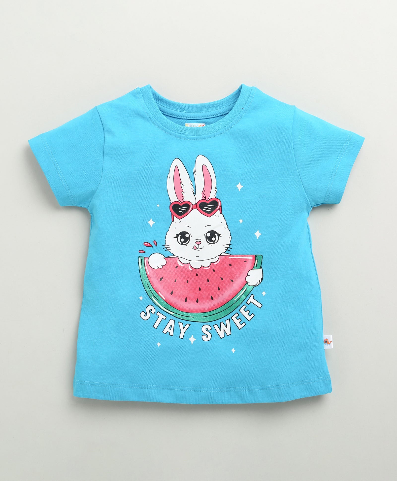 Girls 100% Cotton Animal T-Shirt & Capri Set - Blue & Yellow