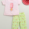 Girls 100% Cotton Graphic T-Shirt & Capri Set - Pink & Green