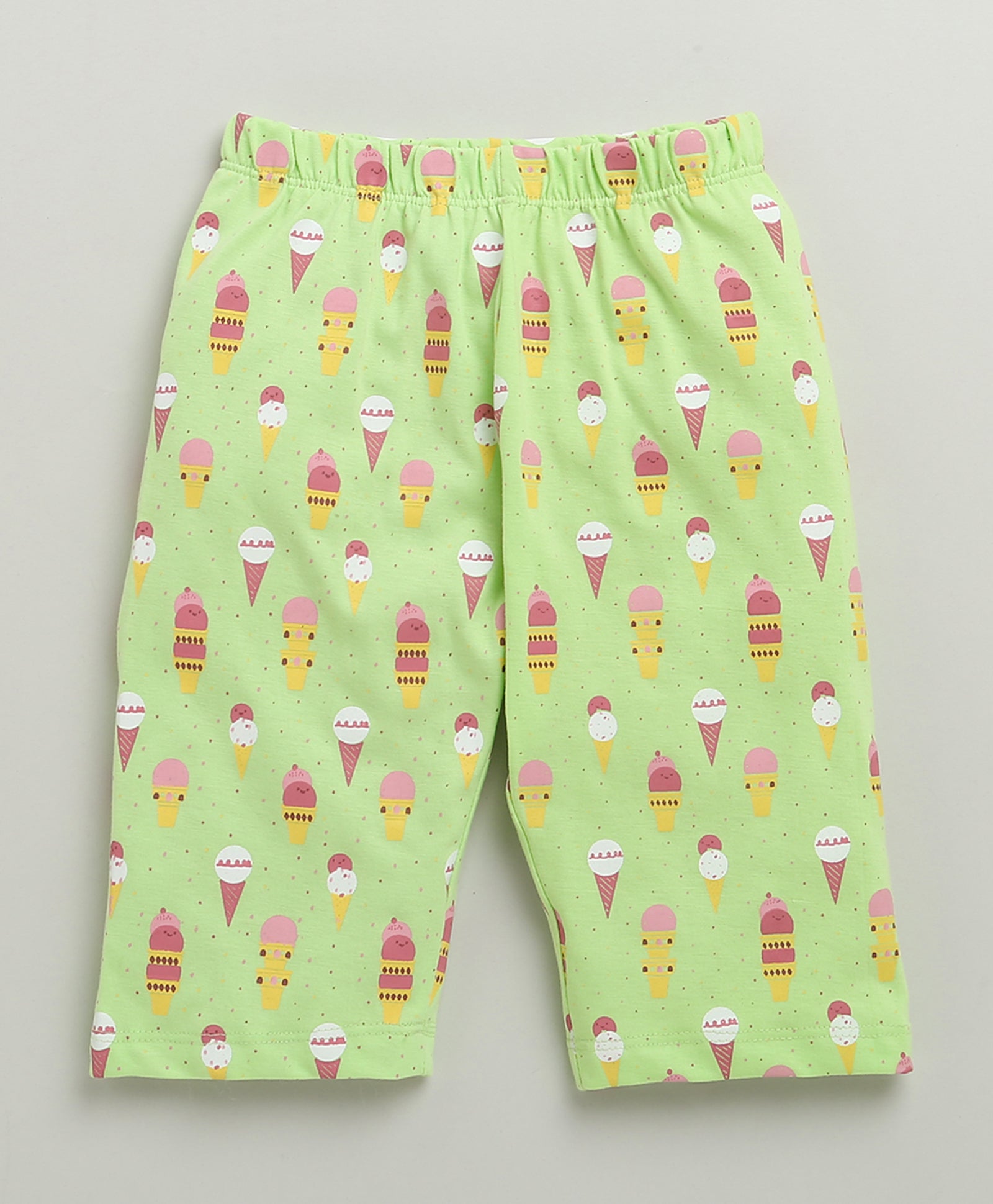 Girls 100% Cotton Graphic T-Shirt & Capri Set - Pink & Green