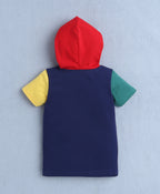 Bumzee Navy & Green Colourblock T-Shirt & Short Set, Half Sleeves, 100% Cotton
