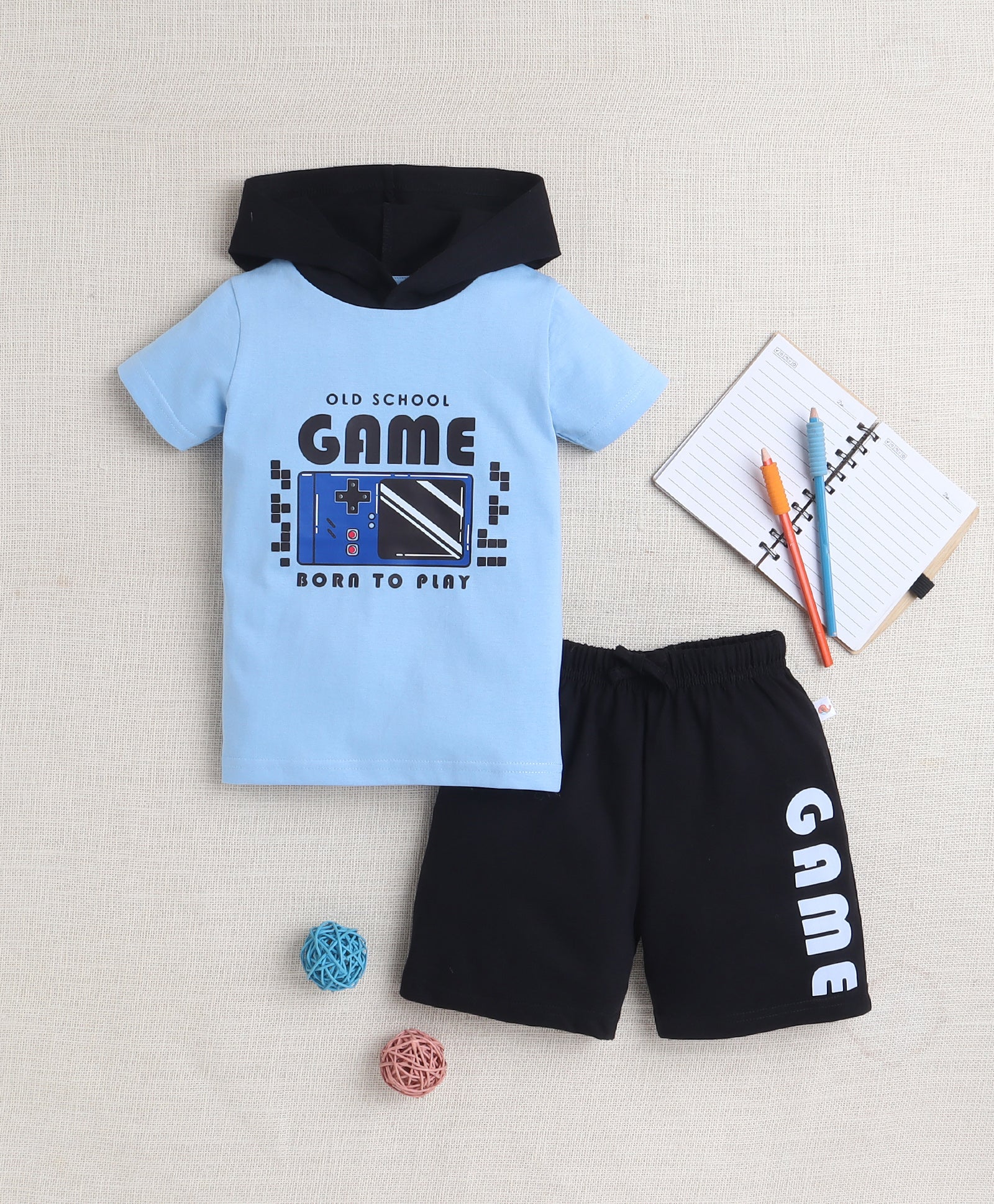 BUMZEE Sky Blue & Black Boys Half Sleeves T-Shirt & Short Set