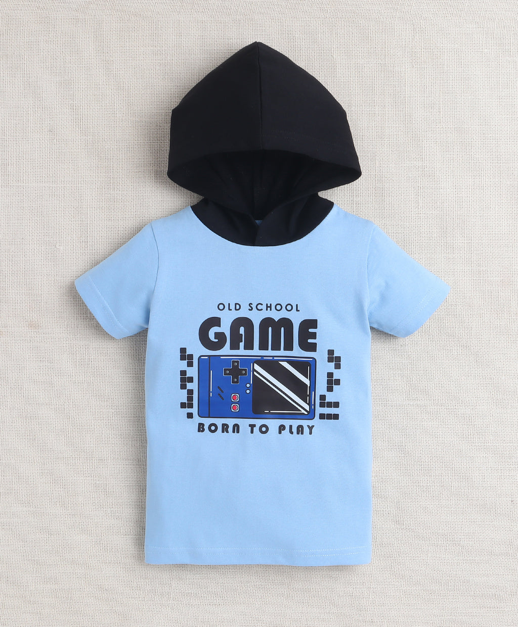Bumzee Sky Blue & Black Graphic Print T-Shirt & Short Set, Half Sleeves