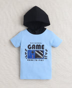 Bumzee Sky Blue & Black Graphic Print T-Shirt & Short Set, Half Sleeves
