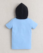Bumzee Sky Blue & Black Graphic Print T-Shirt & Short Set, Half Sleeves