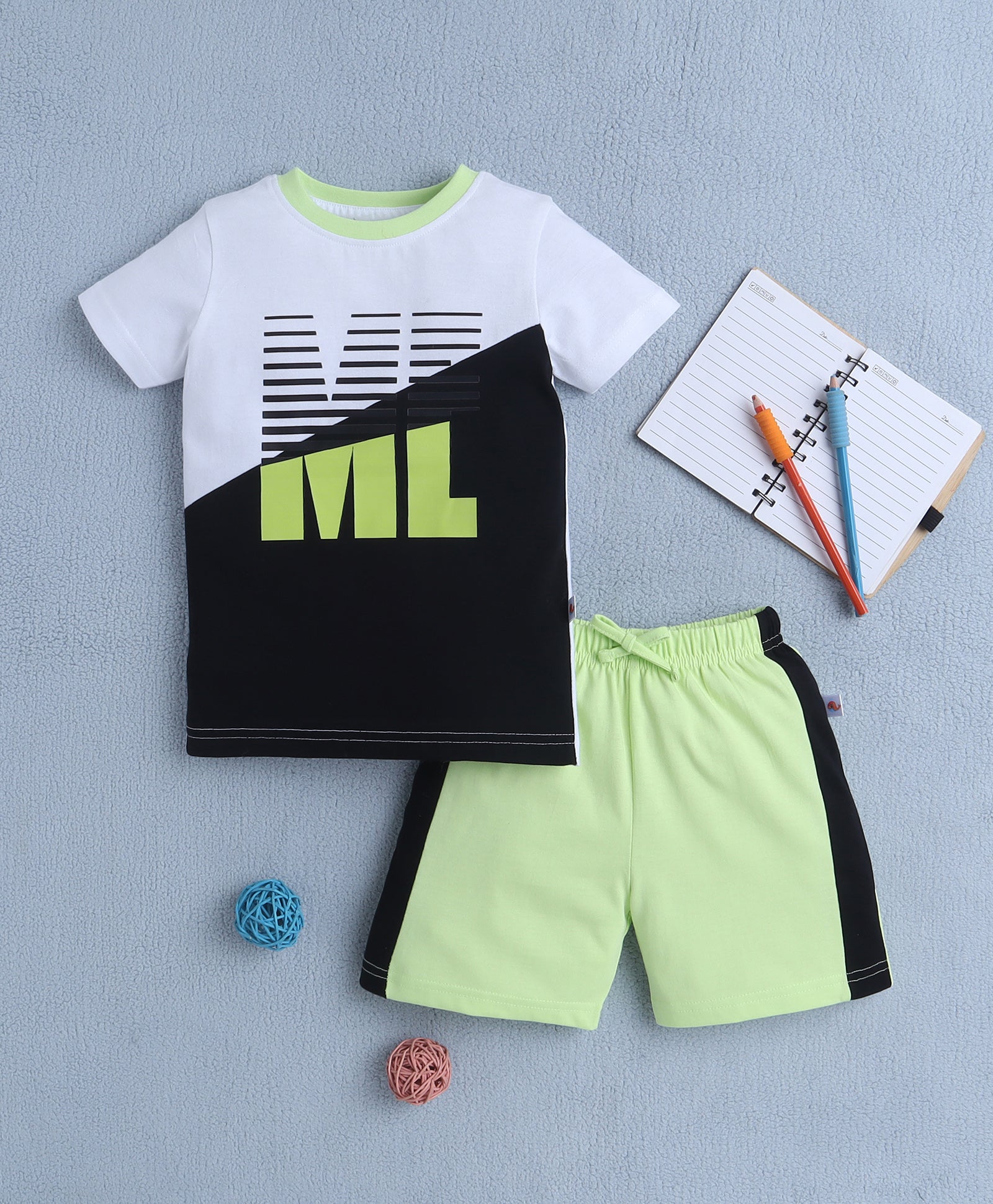 BUMZEE White & Green Boys Half Sleeves T-Shirt & Short Set