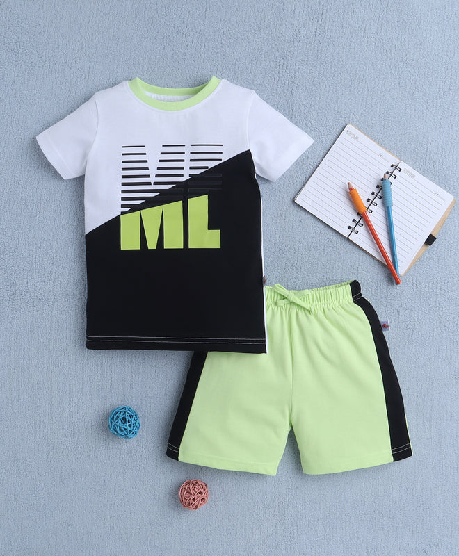 BUMZEE White & Green Boys Half Sleeves T-Shirt & Short Set