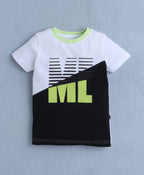 Bumzee White & Green Colourblock T-Shirt & Short Set, Half Sleeves, 100% Cotton