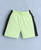 Bumzee White & Green Colourblock T-Shirt & Short Set, Half Sleeves, 100% Cotton