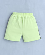 Bumzee White & Green Colourblock T-Shirt & Short Set, Half Sleeves, 100% Cotton