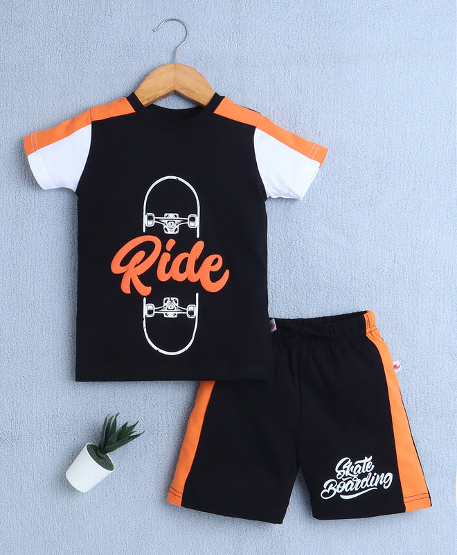 Boys 100% Cotton Graphic T-Shirt & Short Set - Black