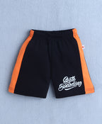 Bumzee Black Graphic Print T-Shirt & Short Set, Half Sleeves, 100% Cotton