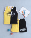 Bumzee Yellow & Black Colourblock T-Shirt & Short Set, Sleeveless, 100% Cotton