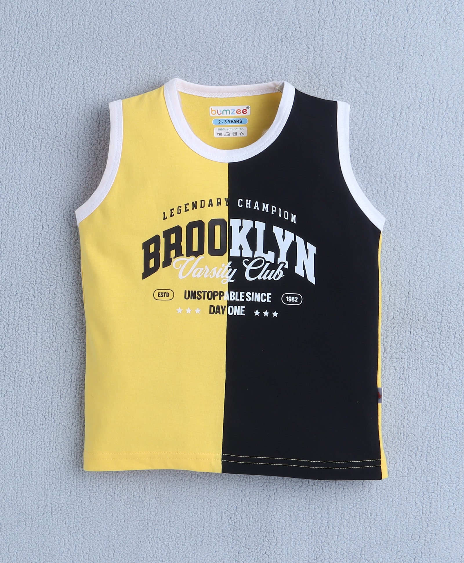 BUMZEE Yellow & Black Boys Sleeveless T-Shirt & Short Set
