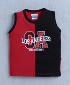 Bumzee Red & Black Colourblock T-Shirt & Short Set, Sleeveless, 100% Cotton