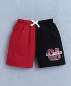 Bumzee Red & Black Colourblock T-Shirt & Short Set, Sleeveless, 100% Cotton