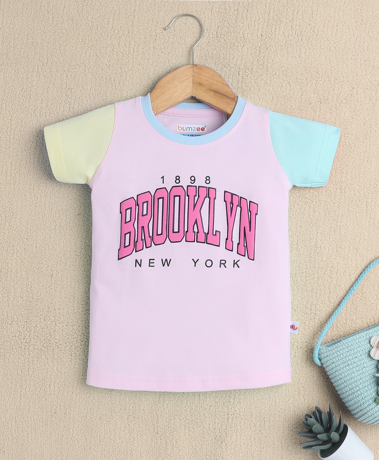 BUMZEE Pink Girls Half Sleeves T-Shirt