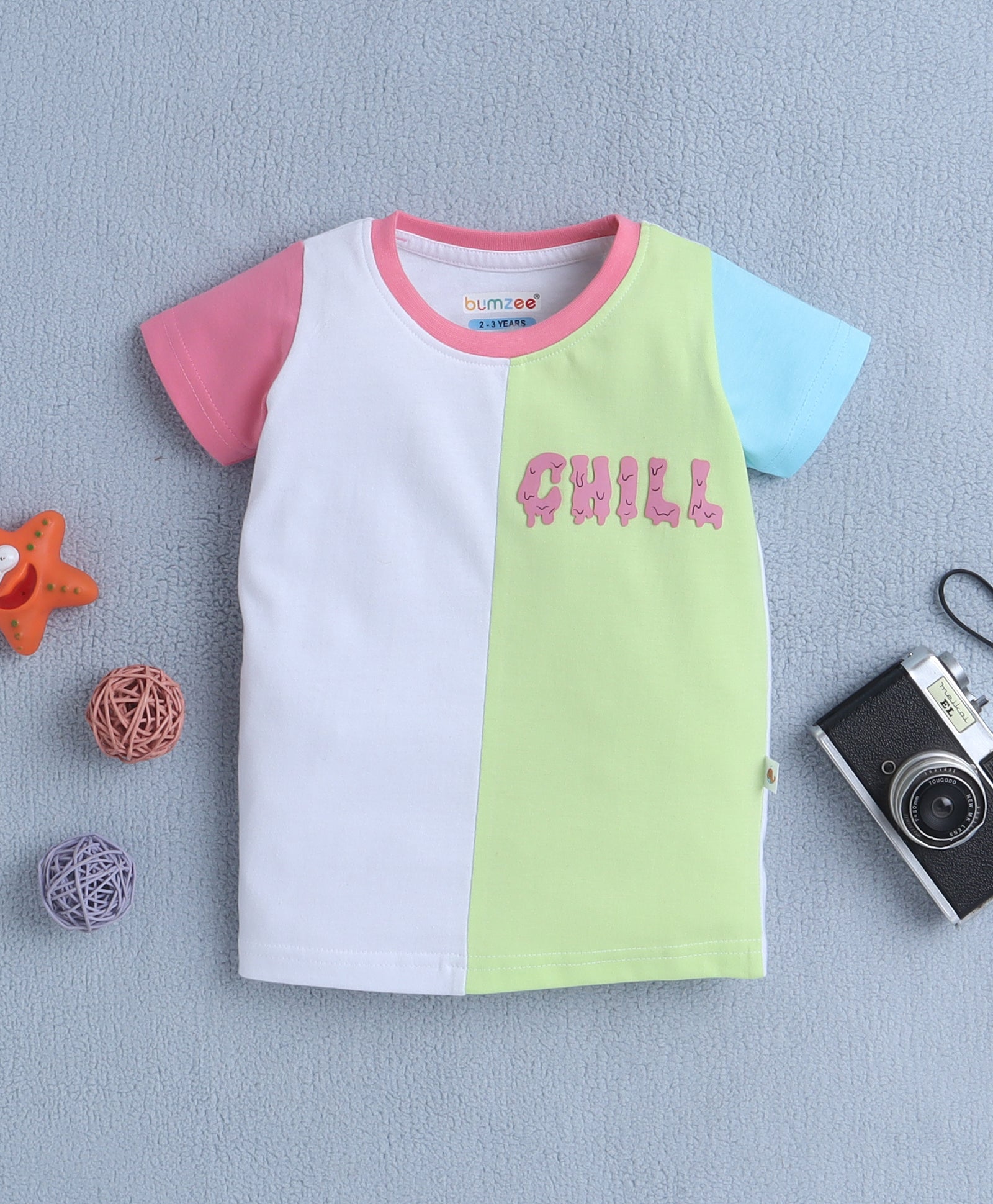 BUMZEE White & Green Girls Half Sleeves T-Shirt