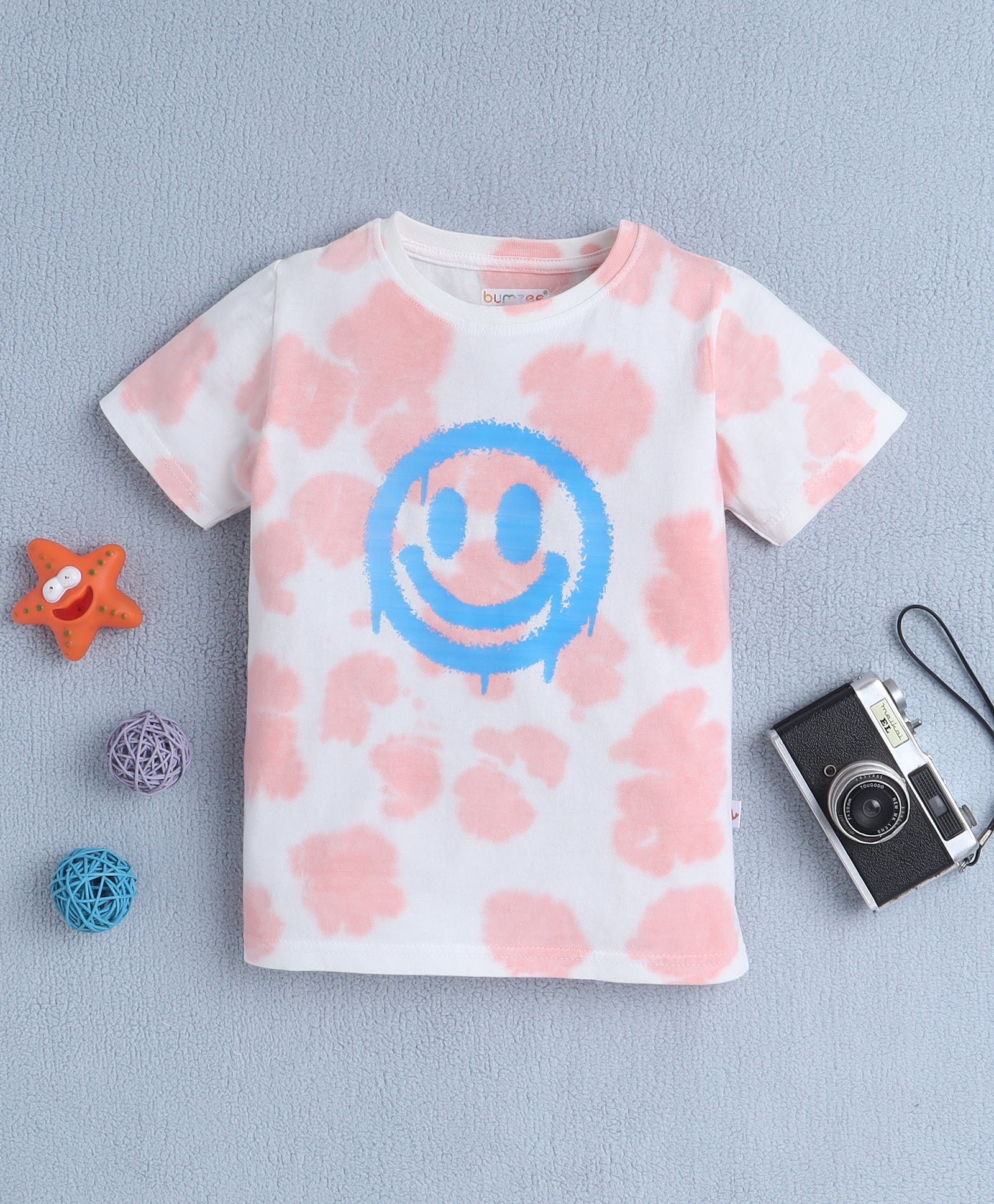 BUMZEE White & Peach Girls Half Sleeves T-Shirt