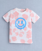 Bumzee White & Peach Tie & Dye T-Shirt, Half Sleeves, 100% Cotton