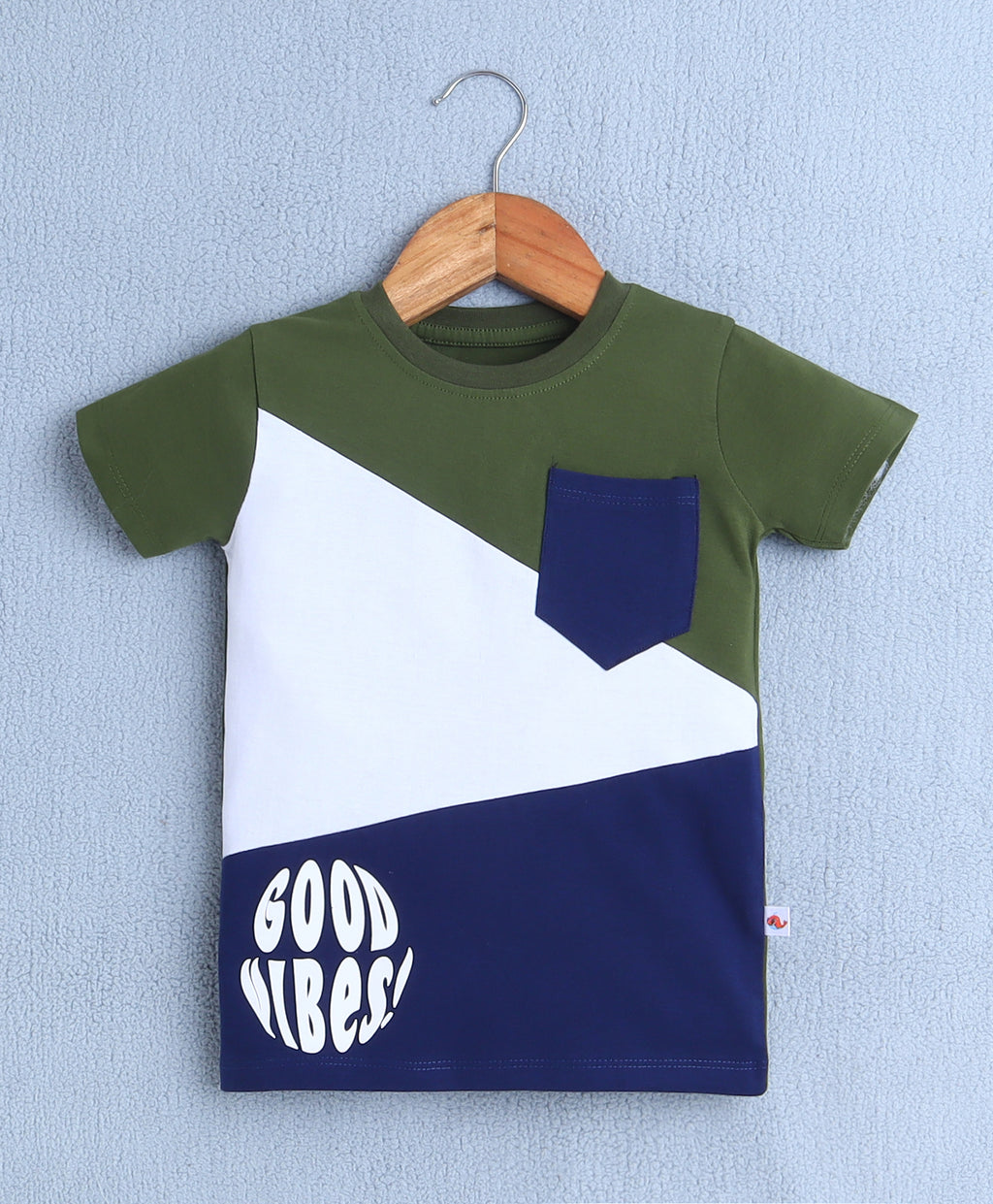 Bumzee Military Green Colourblock T-Shirt, Half Sleeves, 100% Cotton
