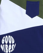Bumzee Military Green Colourblock T-Shirt, Half Sleeves, 100% Cotton