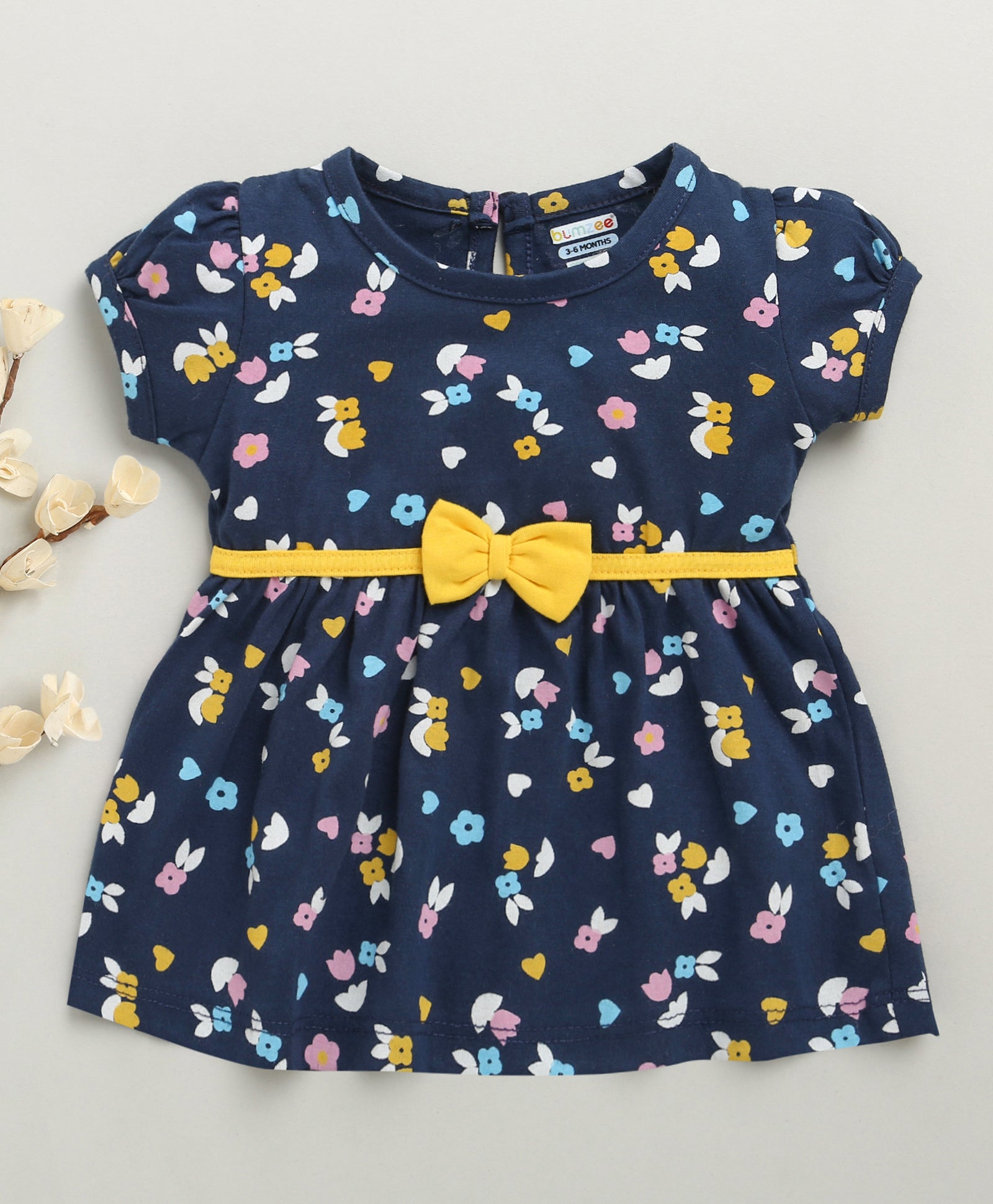 Navy Girls Cap Sleeves Cotton Knee Length Frock