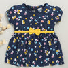 Navy Girls Cap Sleeves Cotton Knee Length Frock
