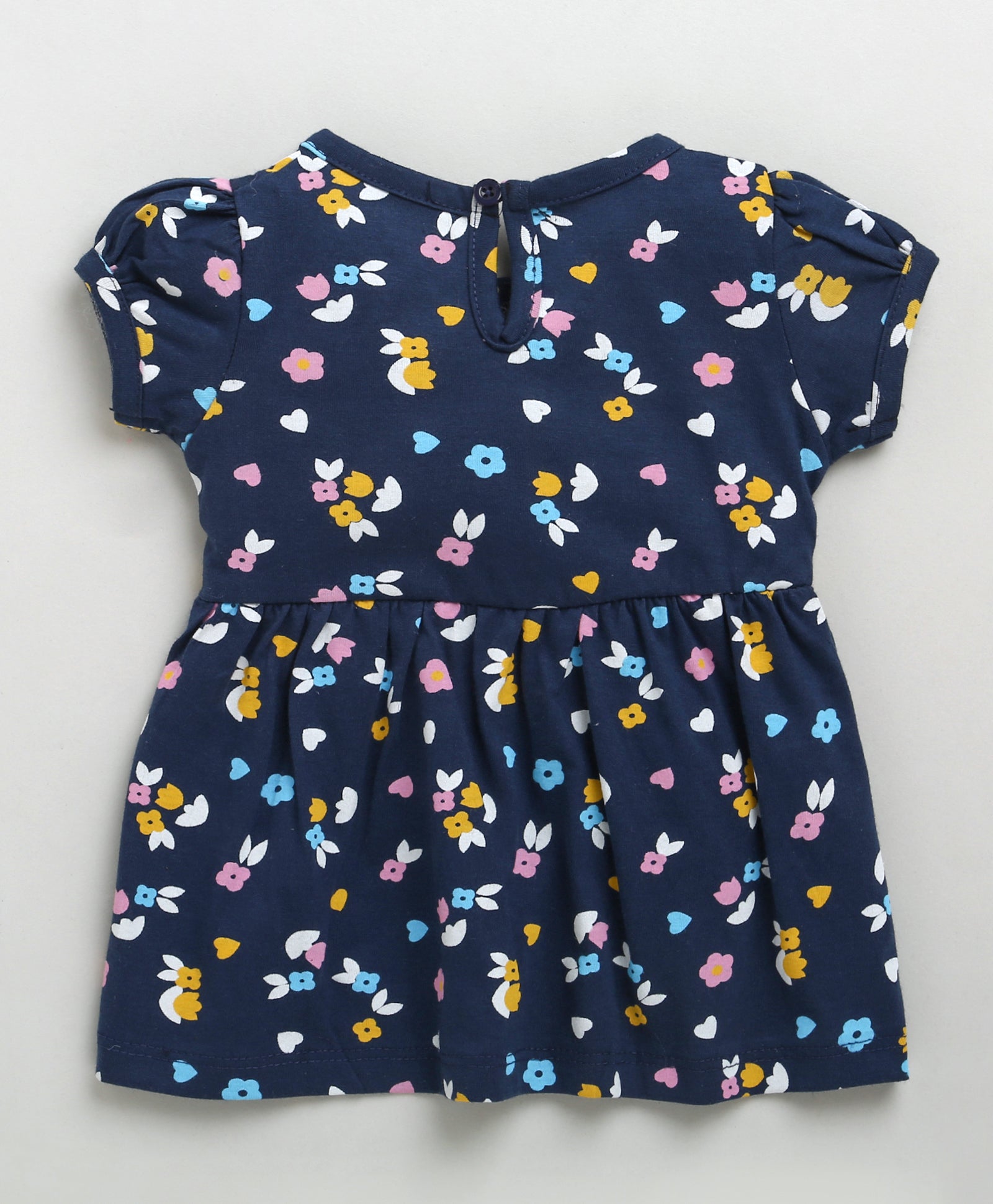 Navy Girls Cap Sleeves Cotton Knee Length Frock