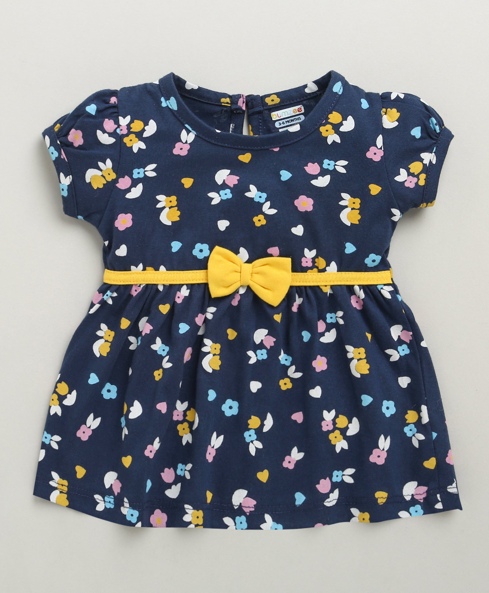 Navy Girls Cap Sleeves Cotton Knee Length Frock