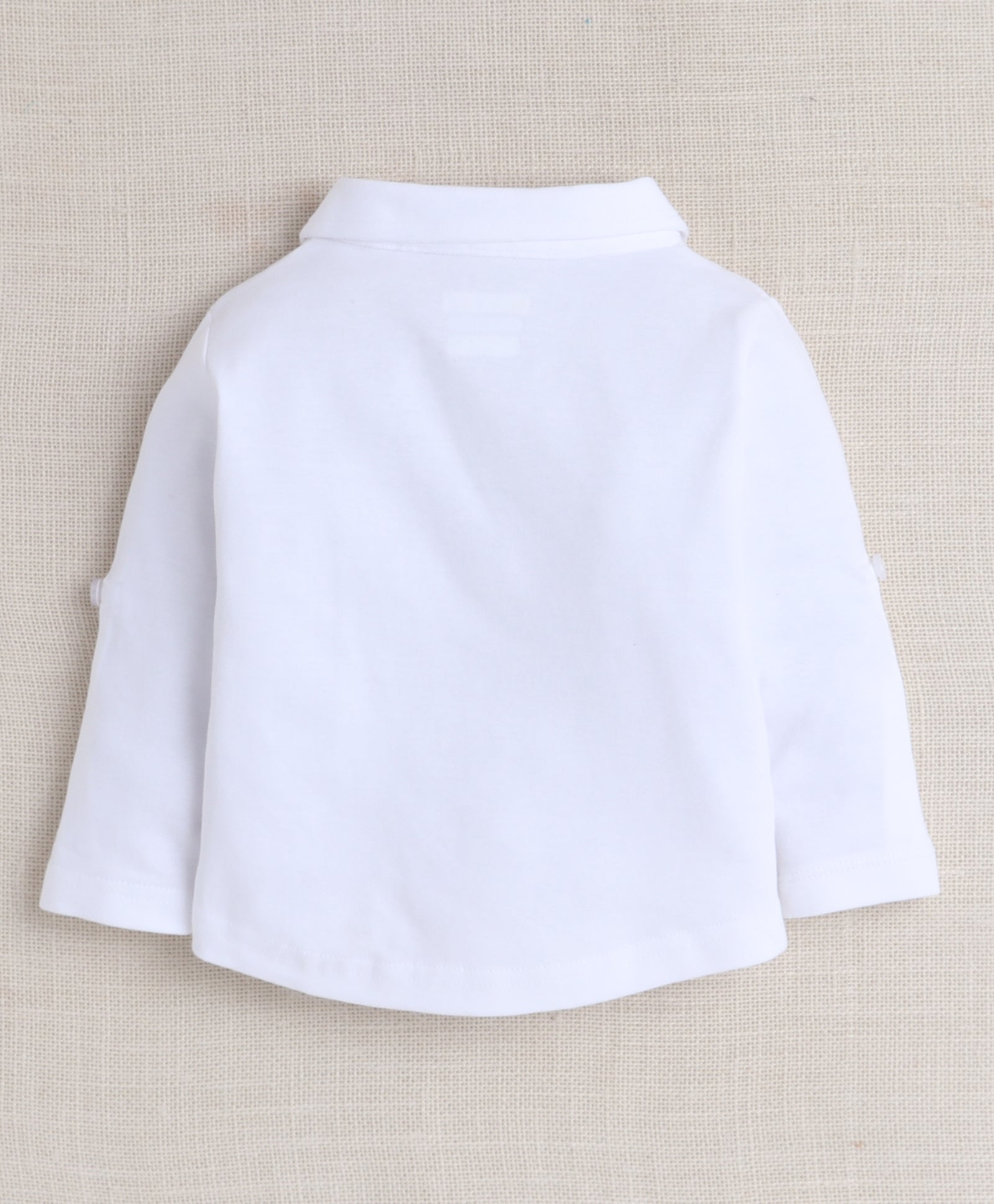 BUMZEE Powder Blue & White Boys Full Sleeves Shirt Waistcoat & Short Set With Applique Bow
