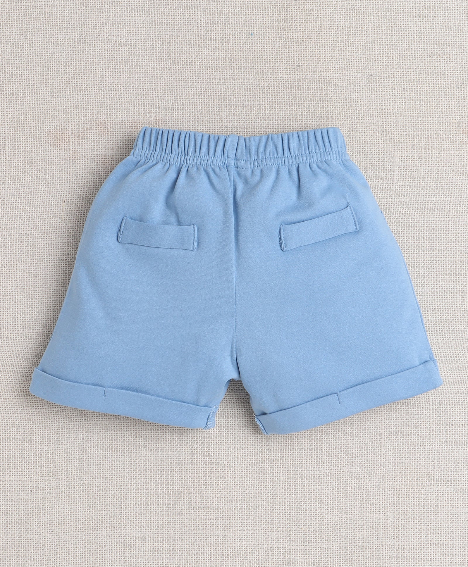 BUMZEE Powder Blue & White Boys Full Sleeves Shirt Waistcoat & Short Set With Applique Bow