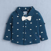 BUMZEE Teal & Beige Boys Full Sleeves Shirt Waistcoat & Short Set With Applique Bow