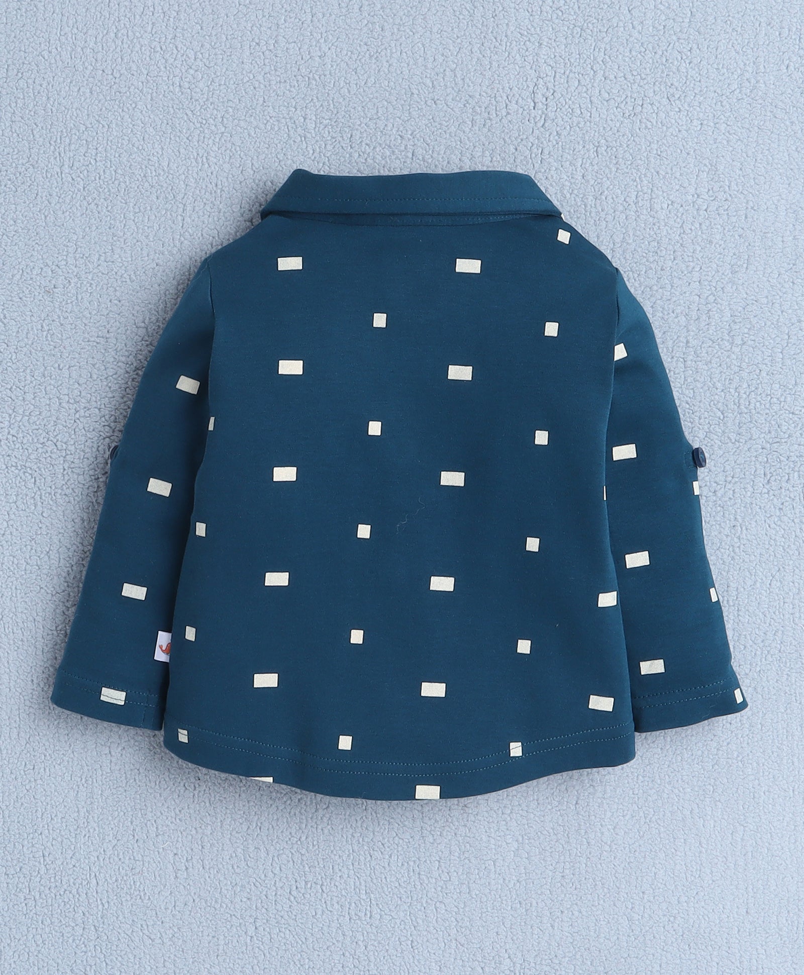 BUMZEE Teal & Beige Boys Full Sleeves Shirt Waistcoat & Short Set With Applique Bow