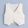 BUMZEE Teal & Beige Boys Full Sleeves Shirt Waistcoat & Short Set With Applique Bow