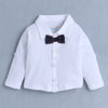 BUMZEE White & Navy Boys Full Sleeves Shirt Waistcoat & Short Set With Applique Bow