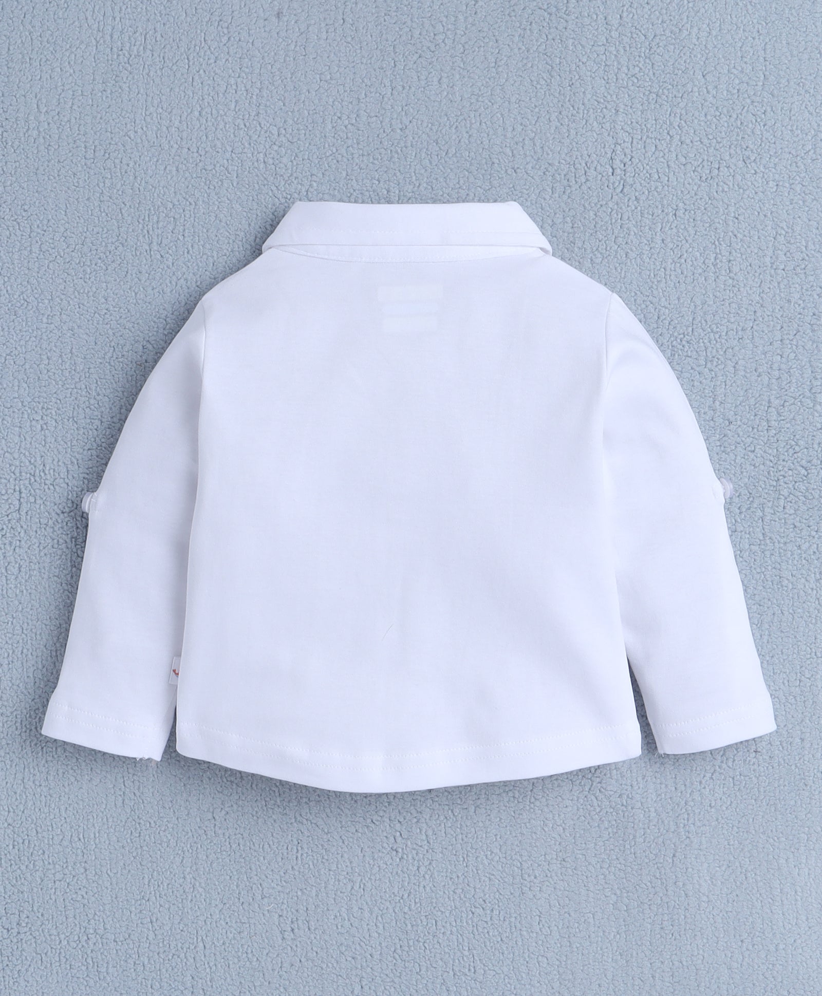 BUMZEE White & Navy Boys Full Sleeves Shirt Waistcoat & Short Set With Applique Bow