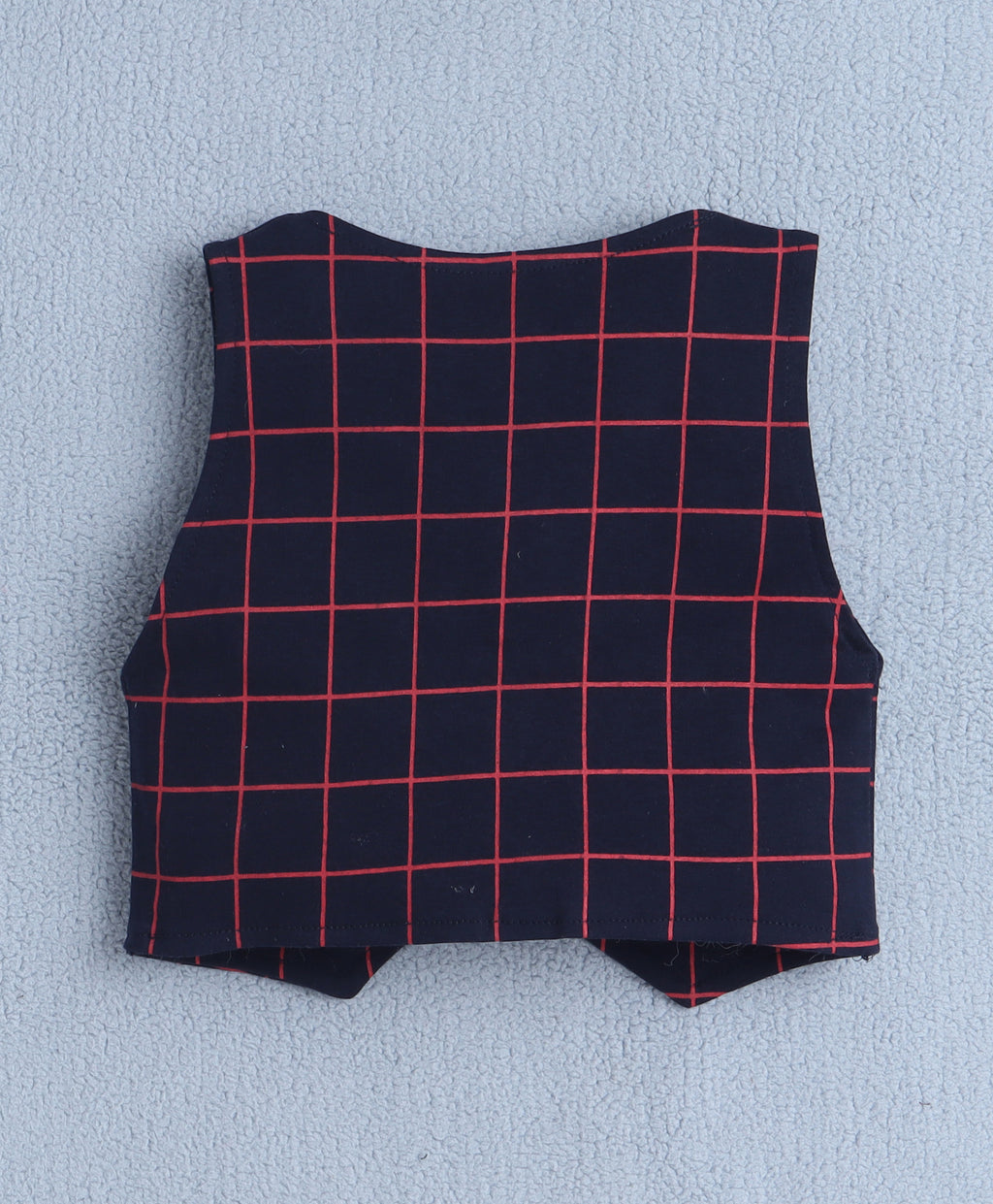 Bumzee White & Navy Checked Formal Set, Full Sleeves, 100% Cotton, with Waistcoat (Style Peb10527)