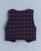 Bumzee White & Navy Checked Formal Set, Full Sleeves, 100% Cotton, with Waistcoat (Style Peb10527)