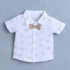 BUMZEE White & Beige Boys Half Sleeves Shirt & Short Set With Bow Suspender & Cap